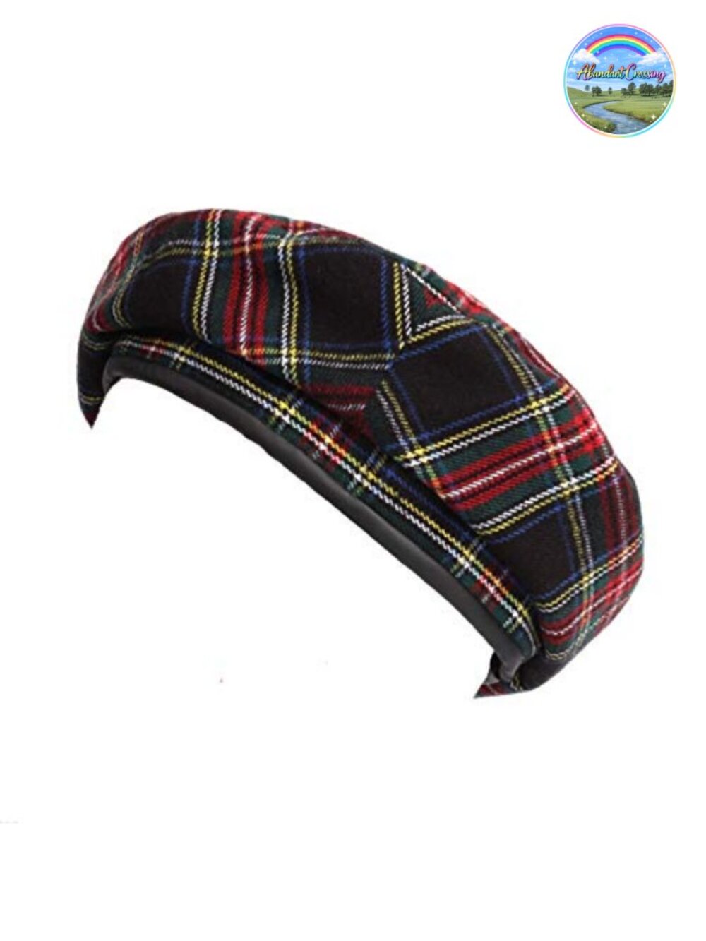 Wool Beret Tartan Check Leather Sweatband Adjustable